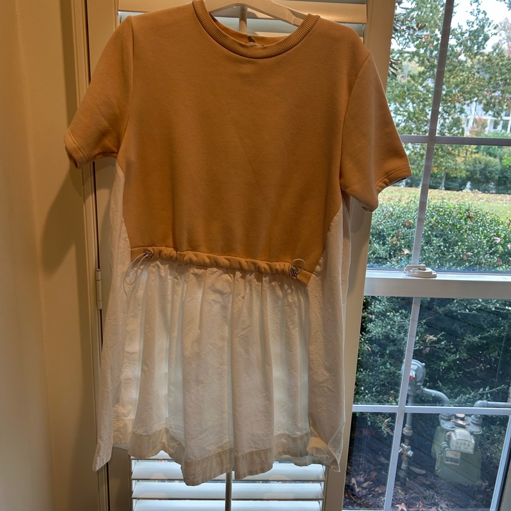 Pilcro/Anthro Beige and cream Ribbed Knit twofer dress